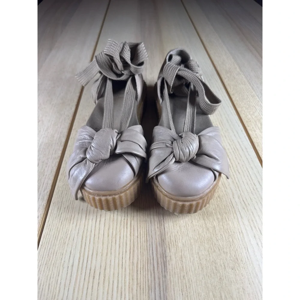 Fenty Puma by Rihanna Creeper Bow Sandal Beige‎ Leather Lace Up Platform